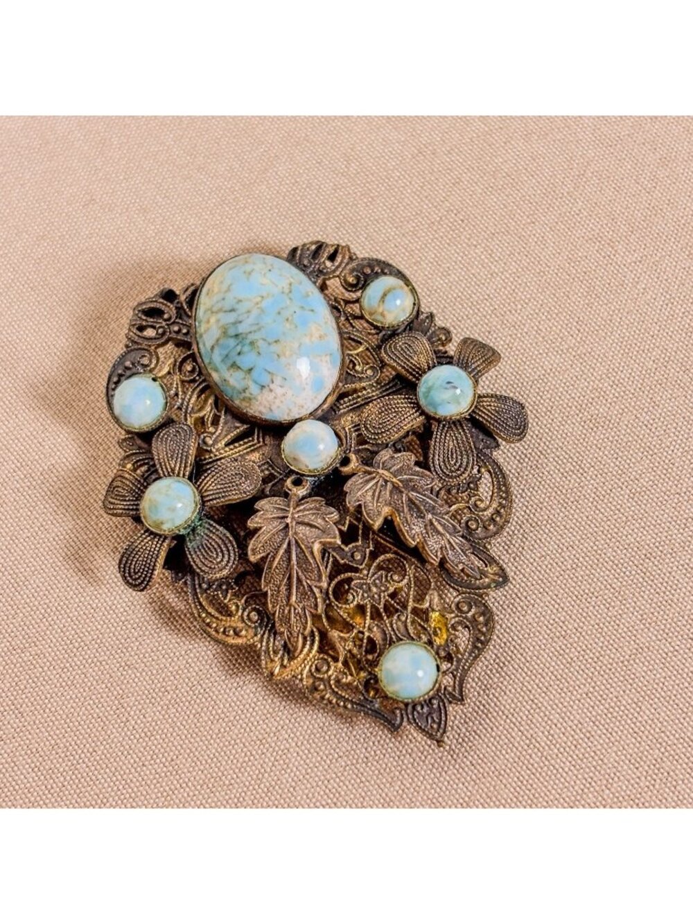 VTG 1920s Czech Peking Blue Crystal Filigree Dress Clip Pendant C12